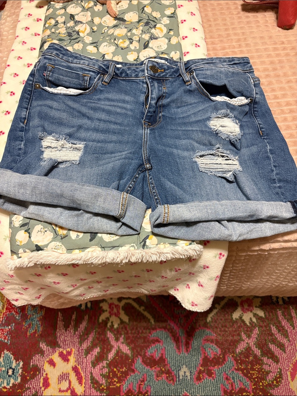 Women's Vigoss Distressed Roll-Cuff Denim Shorts - Blue sz 14